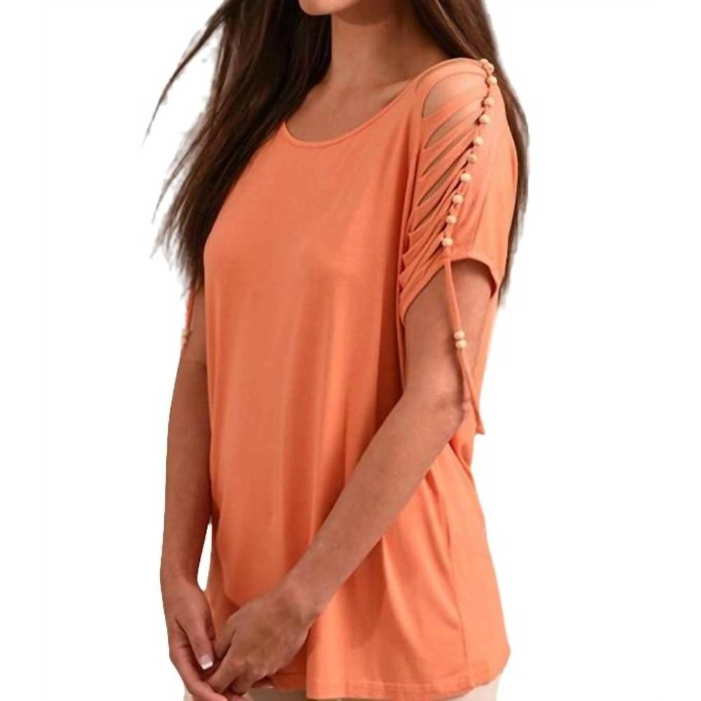 NEW ANGEL stone wash cut out beaded top in orange